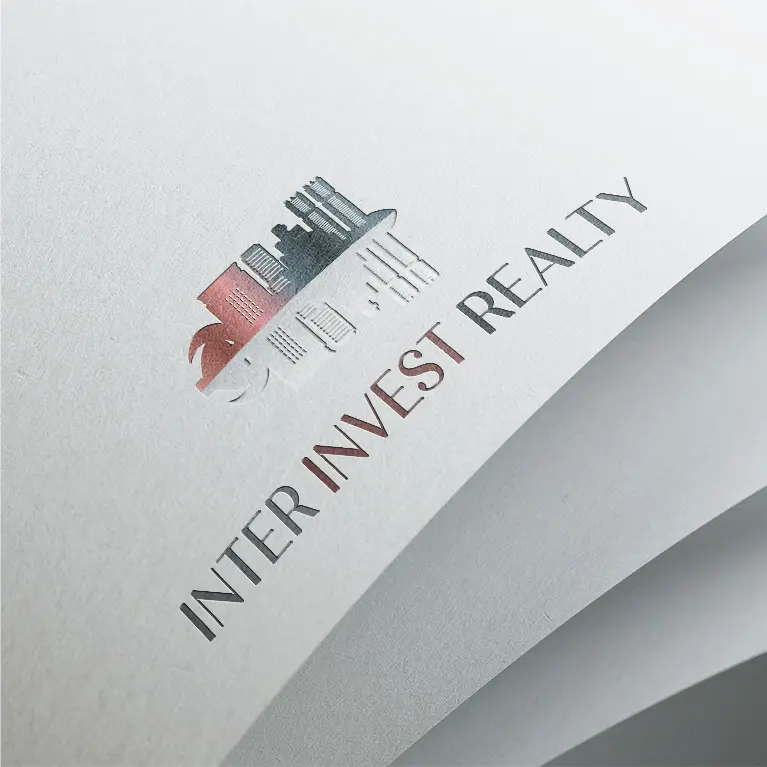 Inter Invest Realty tenerifei ingatlairoda logója, ezüst és rózsabézs színvben. A logó motívuma egy épületsor, ami a főváros jellezetes épületeit mutatja stilizálva.